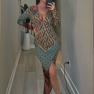 Geometric Patterned Long Sleeve Dress